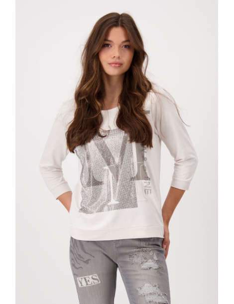 Camiseta blanca 3/4 con pedrería para mujer - Monari