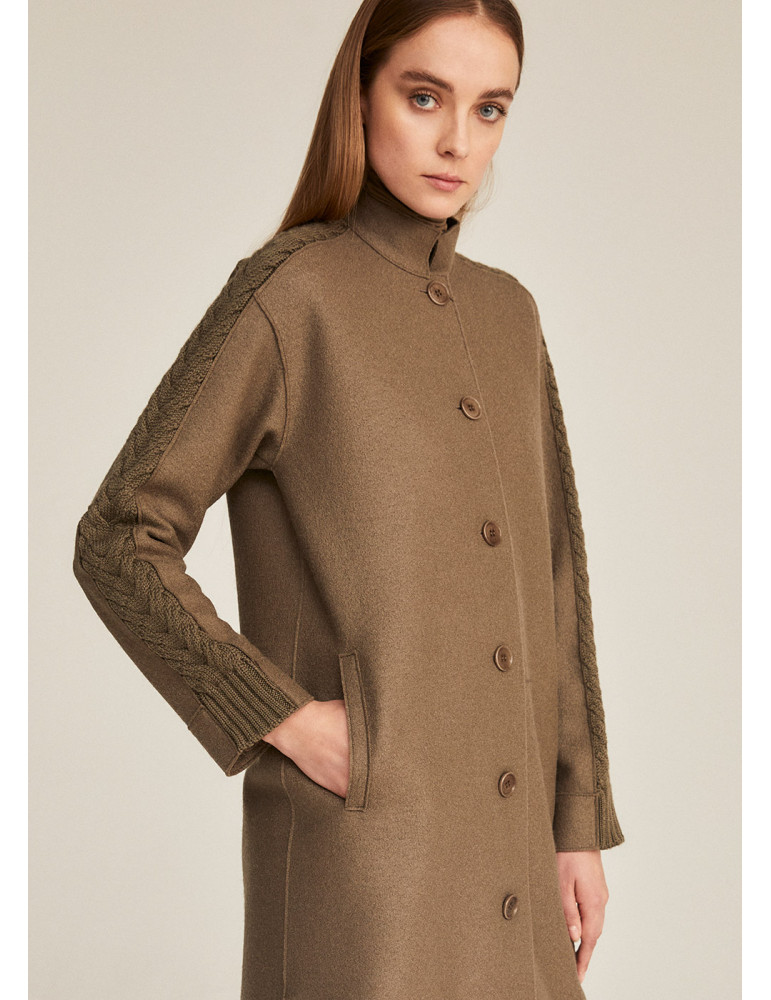 Abrigo de lana para mujer con detalles de punto - Rosso 35