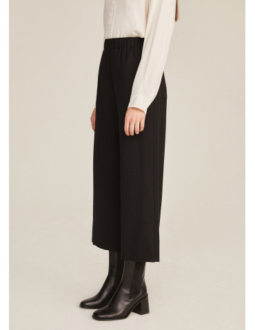 Pantalones negros de lana con cintura elástica para mujer - Rosso 35