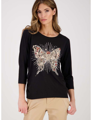 Camiseta negra con mariposa para mujer - Monari