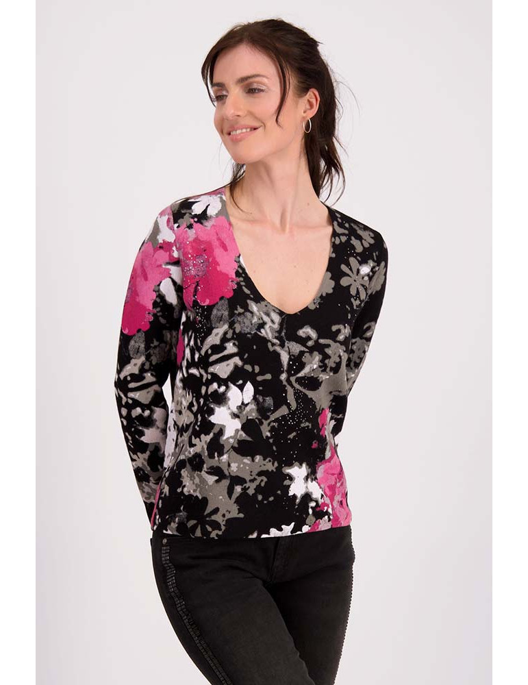 Jersey de flores con pedreria para mujer Monari