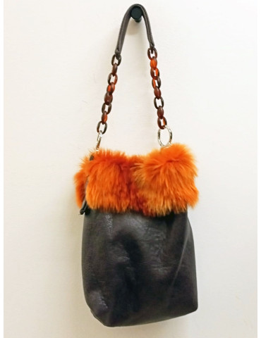 Bolso piel con borde pelo naranjo