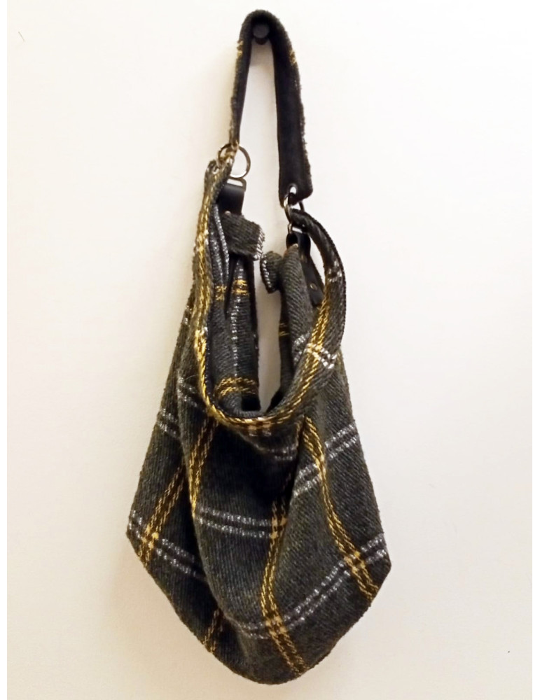 Bolso shopper de doble asa en tejido estampado cuadros