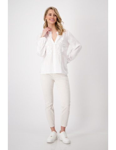 Camisa blanca bordada lentejuelas de mujer - Monari