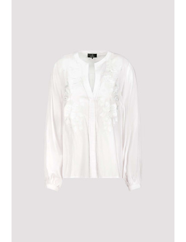 Camisa blanca bordada lentejuelas de mujer - Monari