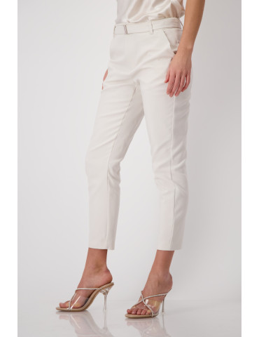Pantalón pitillo blanco con cinturón para mujer - Monari
