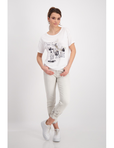 Camiseta blanca pedrería de mujer - Monari