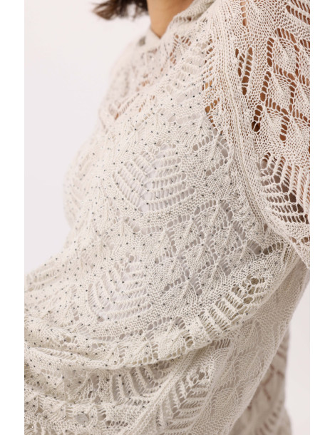 Jersey blanco crochet de lino para mujer - Monari