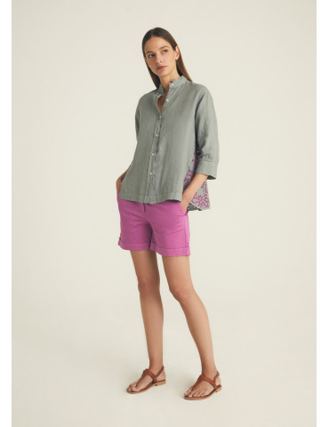 Camisa gris de lino bordado para mujer - Rosso 35