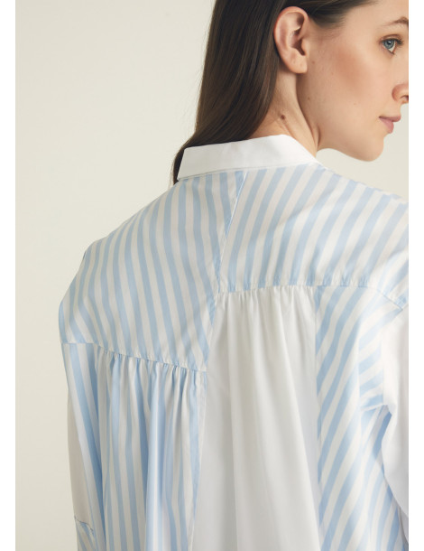 Camisa azul claro oversize de algodón para mujer - Rosso 35