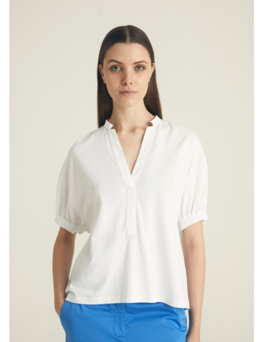 Blusa blanca cuello mao de algodón para mujer - Rosso 35