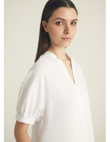 Blusa blanca cuello mao de algodón para mujer - Rosso 35